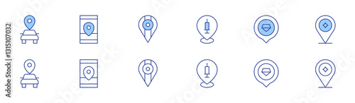 Location icon set in two styles, Duotone and Thin Line style. Editable stroke. location, location pin, placeholder, locator