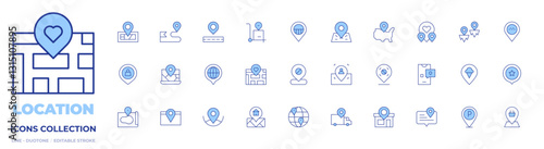Location icons collection. Line Duotone style, editable stroke. location pin, location, delivery truck, united states of america, star, placeholder, parking