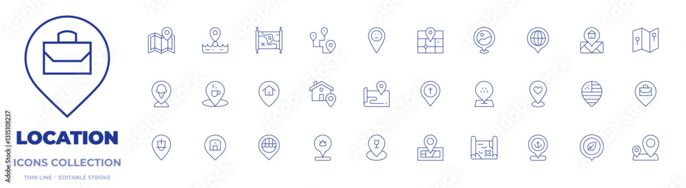 Location icons collection. Thin Line icons, editable stroke. location pin, map, itinerary, pin, location, placeholder Location icons collection. Thin Line icons, editable stroke. location pin, map, itinerary, pin, location, placeholder