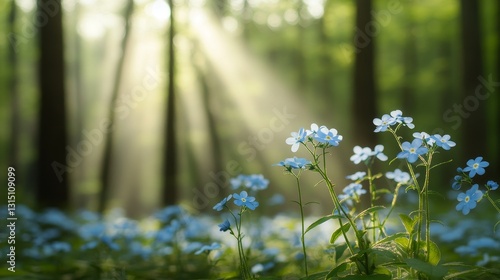 Enchanted Forest Forget-Me-Nots in Sunlight, nature , flowers