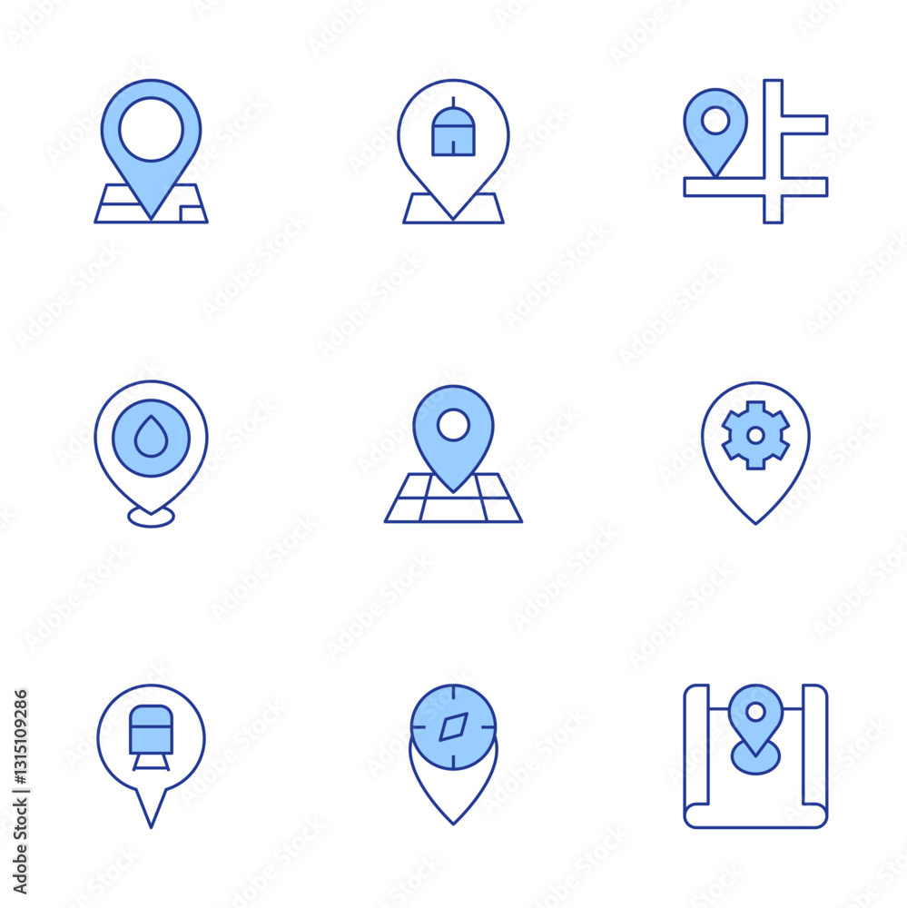 Location icons set. Line Duotone style, editable stroke. map location, position, location Location icons set. Line Duotone style, editable stroke. map location, position, location
