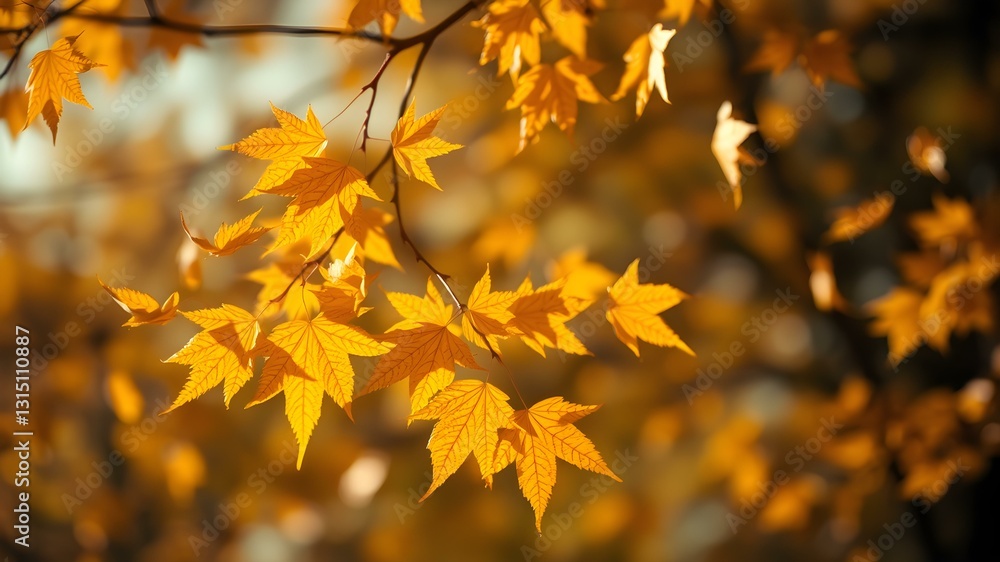 Golden Leaves: Capturing the warm hues of autumn, branches adorned with vibrant golden leaves create a stunning display, with some gracefully drifting in the soft sunlight. Golden Leaves: Capturing the warm hues of autumn, branches adorned with vibrant golden leaves create a stunning display, with some gracefully drifting in the soft sunlight.