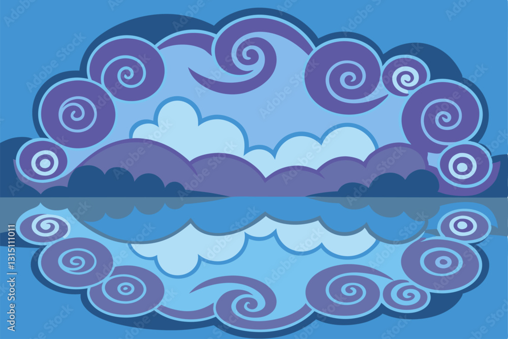 serene lakeside view a calm lake reflecting a-silhouette vector art illustration serene lakeside view a calm lake reflecting a-silhouette vector art illustration