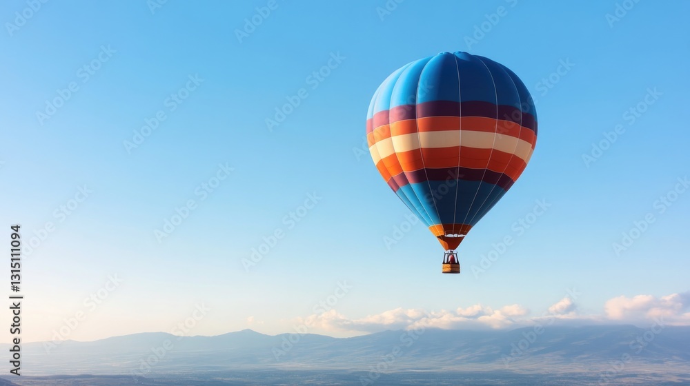 Fototapeta premium vibrant hot air balloon ascends against clear blue sky with ample copy space enveloping expansive scene inviting thoughts