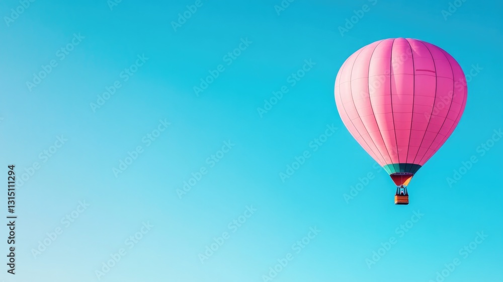 Obraz premium vibrant hot air balloon ascends against clear blue sky with ample copy space enveloping expansive scene inviting thoughts