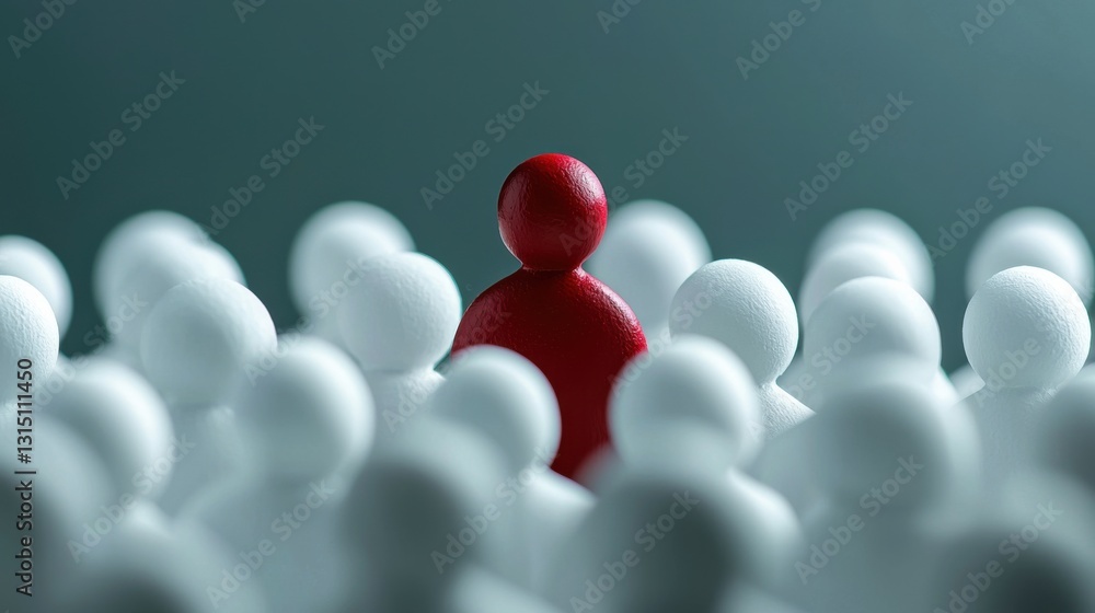 A group of people with one person standing out in a red shirt A group of people with one person standing out in a red shirt