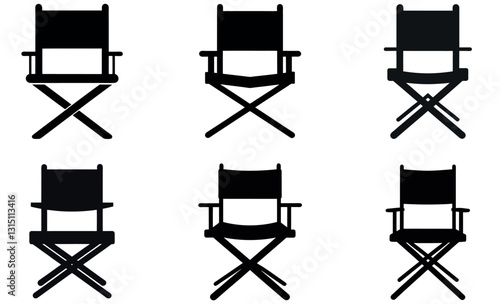 black silhouette images of director  chairs icon set