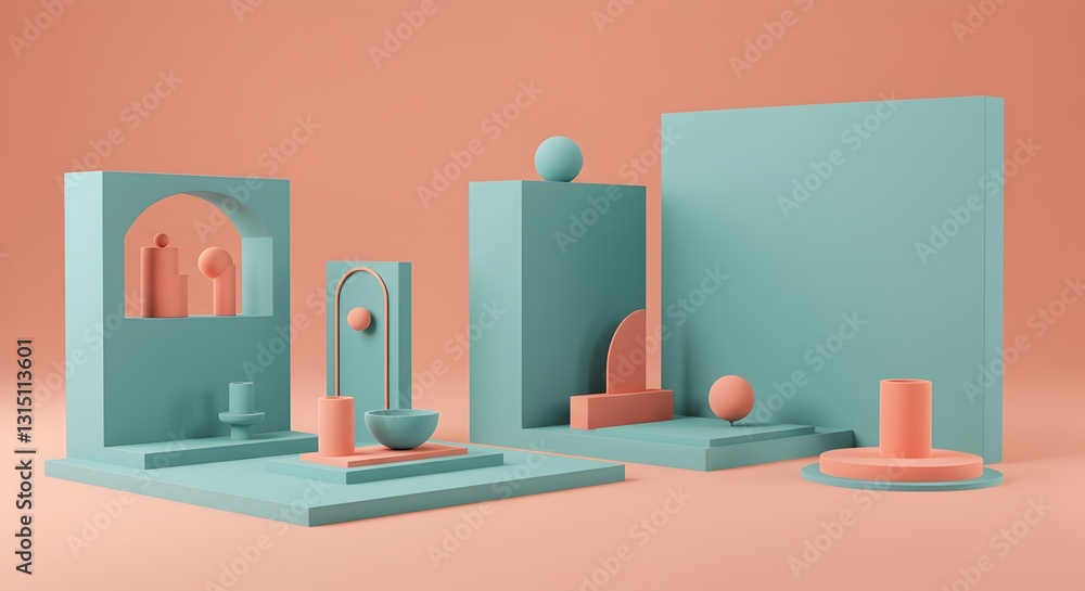 Geometric Composition in Pastel Tones, A Minimalist 3D Rendering for Design Geometric Composition in Pastel Tones, A Minimalist 3D Rendering for Design