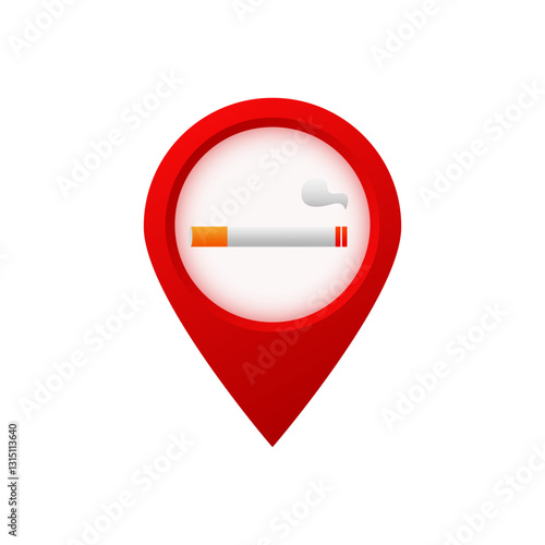 A red map pin encircles a smoking symbol. concept highlights smoking-restricted location awareness.