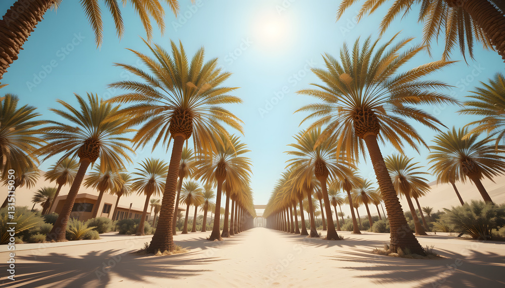 Obraz premium A surreal worm’s-eye view of a desert oasis