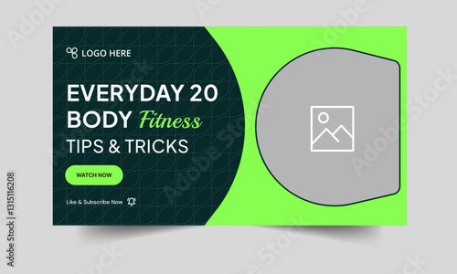 Fully editable vector thumbnail design, body fitness and yoga training tips and tricks video cover banner design, fitness gym class techniques video thumbnail