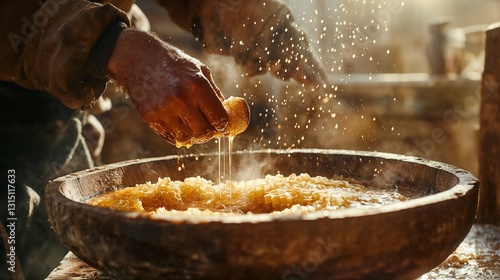 Provence Beekeeper Inspecting Honeycomb – Golden Honey Glowing in Sunlight with Lavender Fields in the Background for Agriculture and Sustainable Beekeeping Themes photo