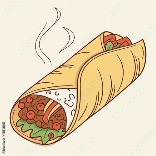  Realistic vector artwork of a delicious burrito, full image with detailed textures