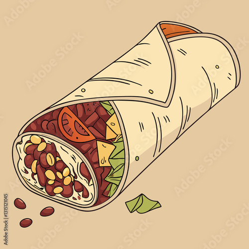  Realistic vector artwork of a delicious burrito, full image with detailed textures