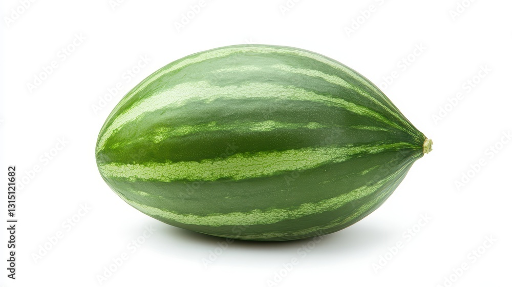 A whole melon with bright green skin and smooth texture on a white isolated background A whole melon with bright green skin and smooth texture on a white isolated background