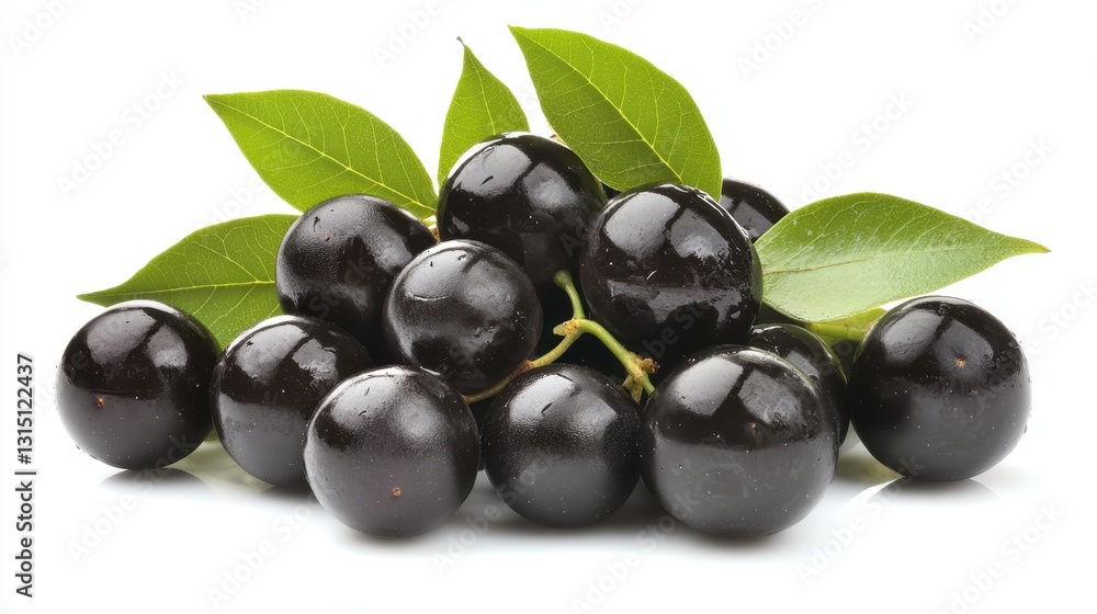 A bunch of black grapes with glossy skin on a white isolated background A bunch of black grapes with glossy skin on a white isolated background