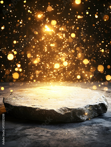 Stone platform illuminated with bokeh lights
