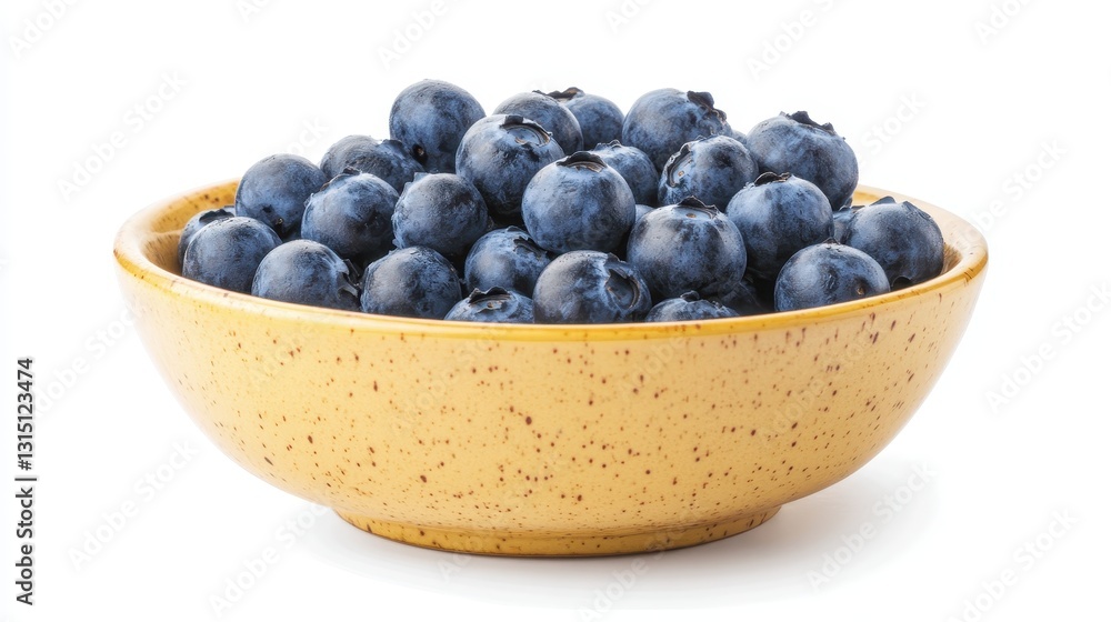 A bowl of fresh blueberries with a vibrant blue color on a white isolated background A bowl of fresh blueberries with a vibrant blue color on a white isolated background