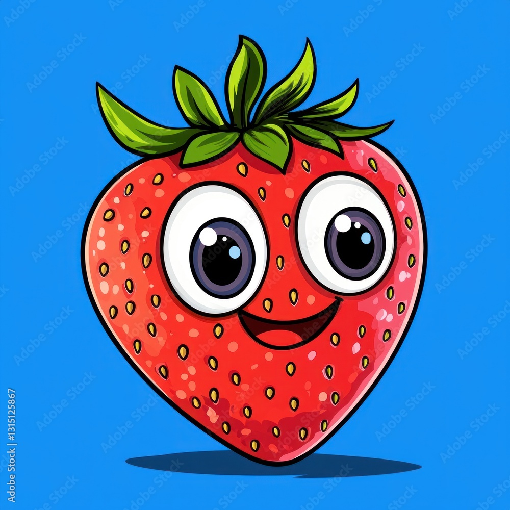 Obraz premium Cartoon strawberry character on a bright blue background (1)