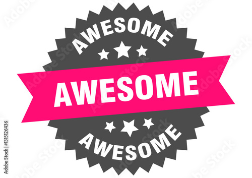 awesome. awesome round pink label isolated on transparent background