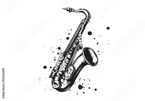 Saxophone isolated on white, sketch 