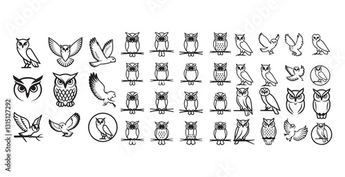 Owl silhouettes, Barn owl silhouette, Owl silhouettes vector illustration, Owl clipart. Owl line art vector illustration abstract owl face outline