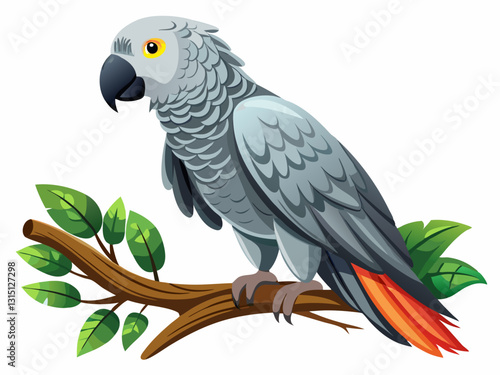 vector of  African gray parrot on the branch isolated over white