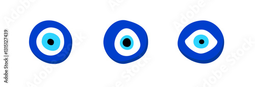 Three blue evil eye symbols stand as traditional protections, believed to shield against bad energy.