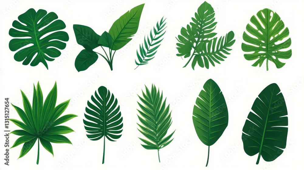 Collection of various tropical leaves isolated on white background. Collection of various tropical leaves isolated on white background.