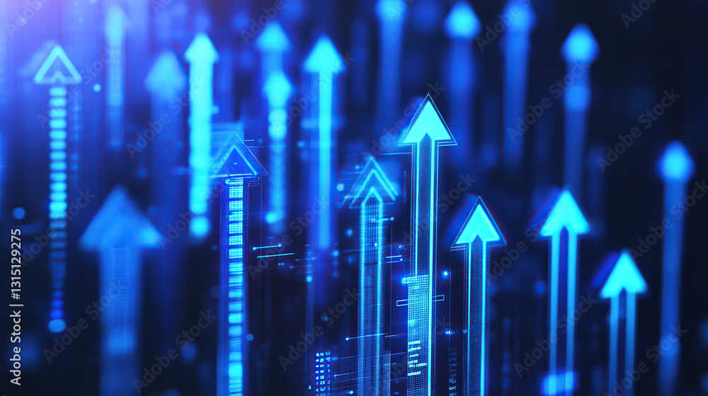Futuristic Financial Growth and Market Trends with Upward Arrows, Digital Economy and Business Success Concept, Abstract Technology Background Representing Economic Expansion, AI Futuristic Financial Growth and Market Trends with Upward Arrows, Digital Economy and Business Success Concept, Abstract Technology Background Representing Economic Expansion, AI