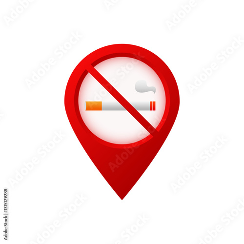 Free Download Red marker featuring a no smoking symbol, including a cigarette with a smoke trail and crossed line. - GFXLoad
