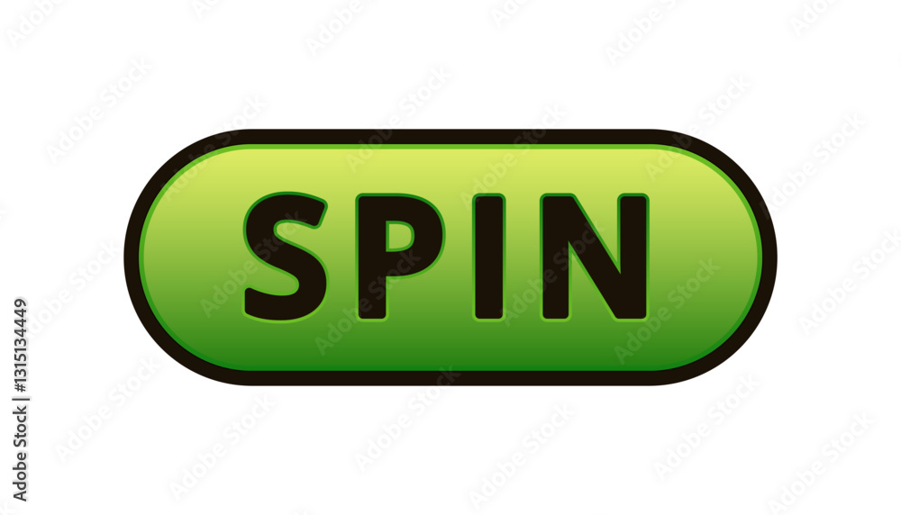 Green button labeled spin in bold letters, often used in interactive games and online apps. Green button labeled spin in bold letters, often used in interactive games and online apps.