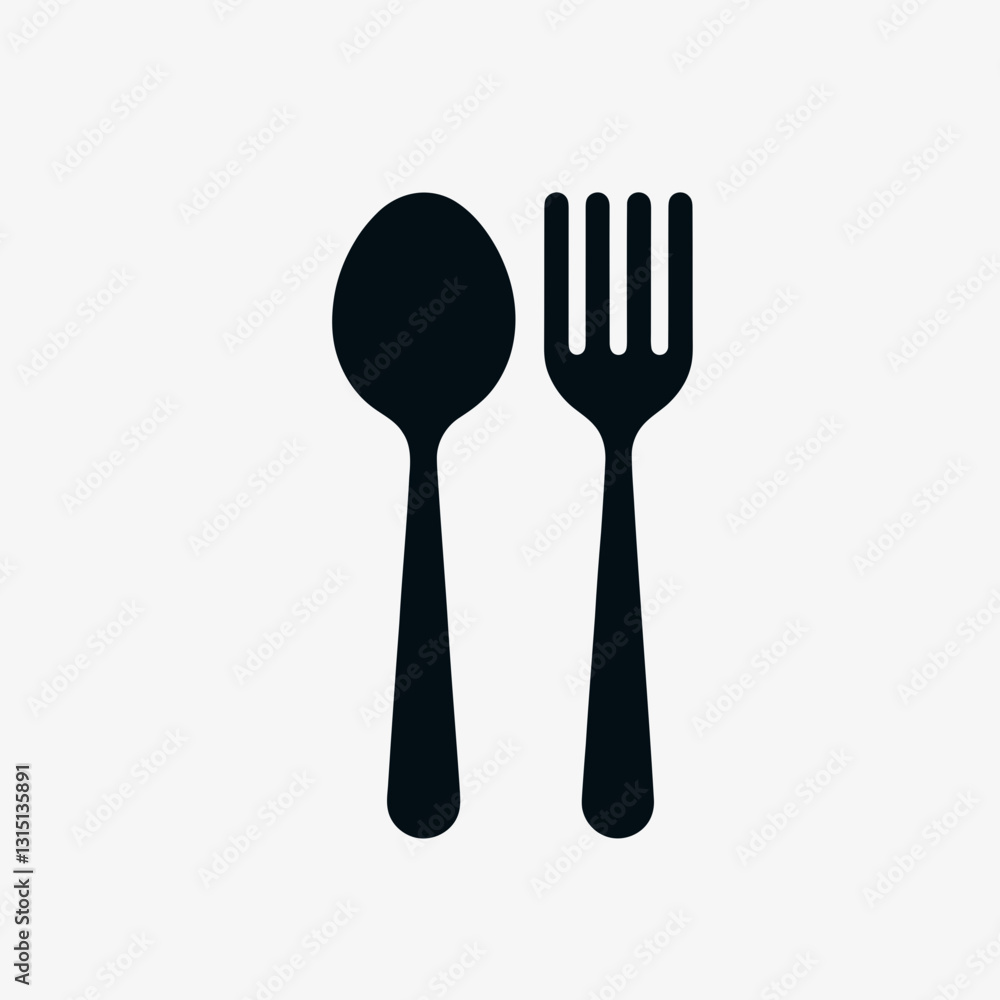 very simple flat and minimalist Spoon & Fork silhouette in black on a white background very simple flat and minimalist Spoon & Fork silhouette in black on a white background
