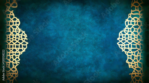 Elegant Dark Blue Textured Background With Intricate Gold Ornamental Border Design