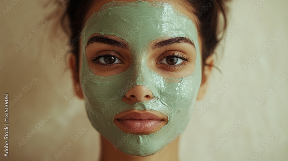 Fototapeta premium Woman with green facial mask.