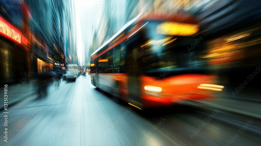 Bus public transportation in city traffic in motion blur Bus public transportation in city traffic in motion blur