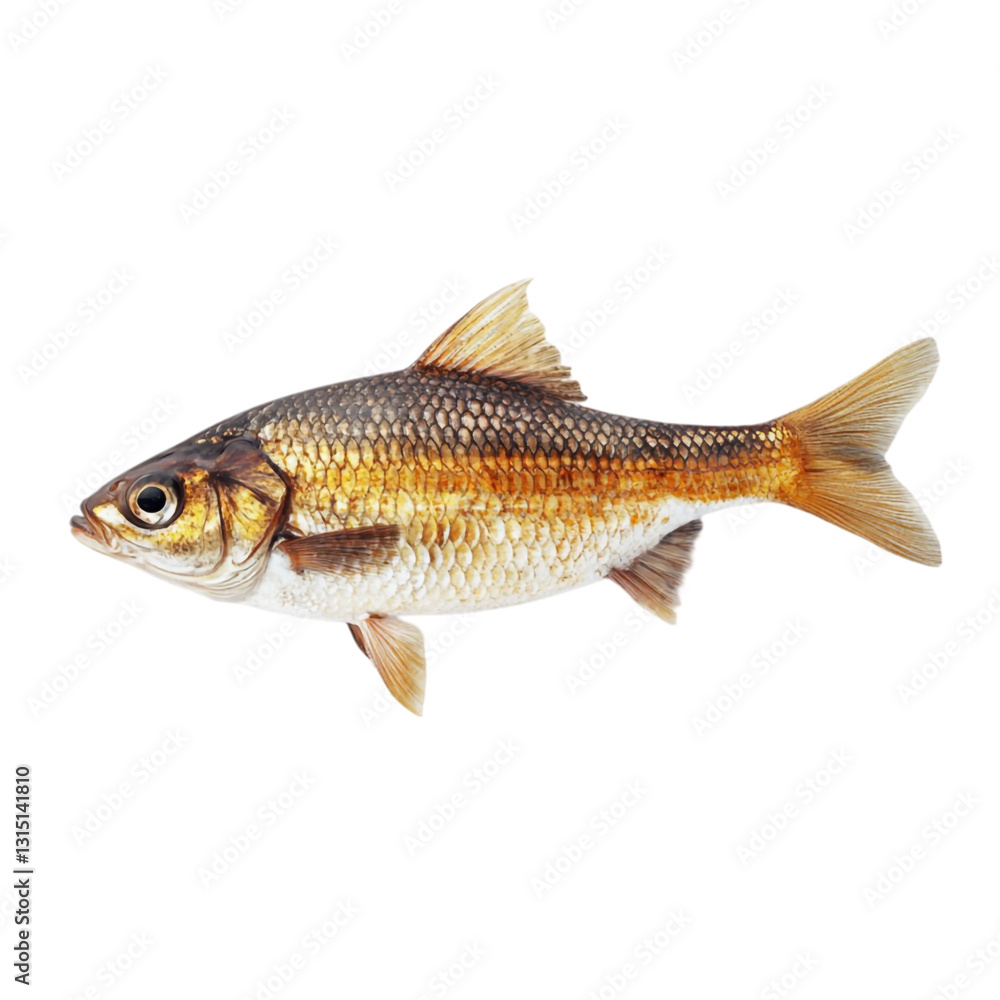 Fototapeta premium A golden fish swims in a vibrant striped background showing off its scales and fins a captivating aquatic scene