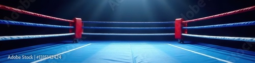 Blue ropes define a squared boxing ring's boundaries , squared ring, ring ropes, ring