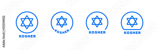 Four blue kosher symbols feature the star of david, designed in circular and arched styles.