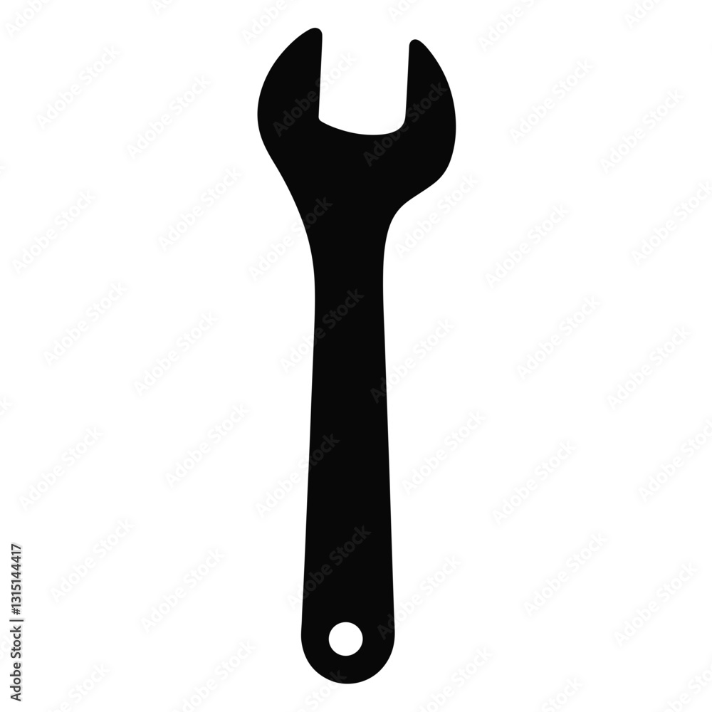 Black silhouette of a wrench on a white background, tool concept Black silhouette of a wrench on a white background, tool concept