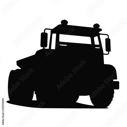 Black and white silhouette of a large truck, industrial concept