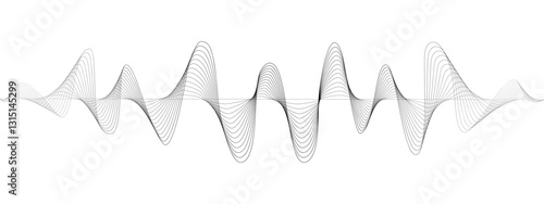 Abstract black wavy lines of the sound wave. Dynamic pulsating wave Musical concept, symbols of the frequency of digital music. Vector illustration