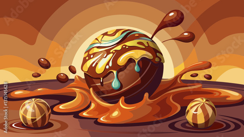 Chocolate bonbon dropping into liquid chocolate