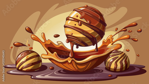 Chocolate bonbon dropping into liquid chocolate