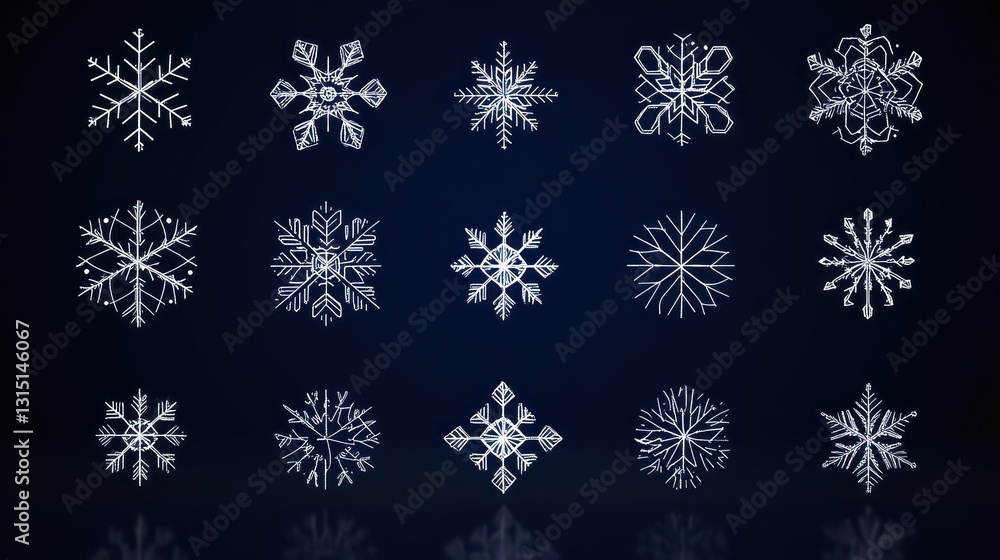 Collection of unique snowflakes, winter design elements. Collection of unique snowflakes, winter design elements.