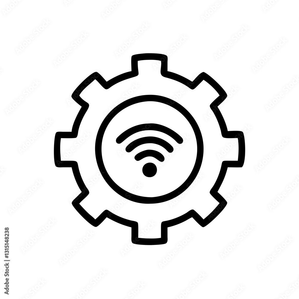 Autonomous system icon featuring a gear and wireless signal symbol
