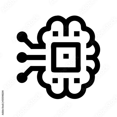 Artificial intelligence icon featuring a brain with microchip connections
