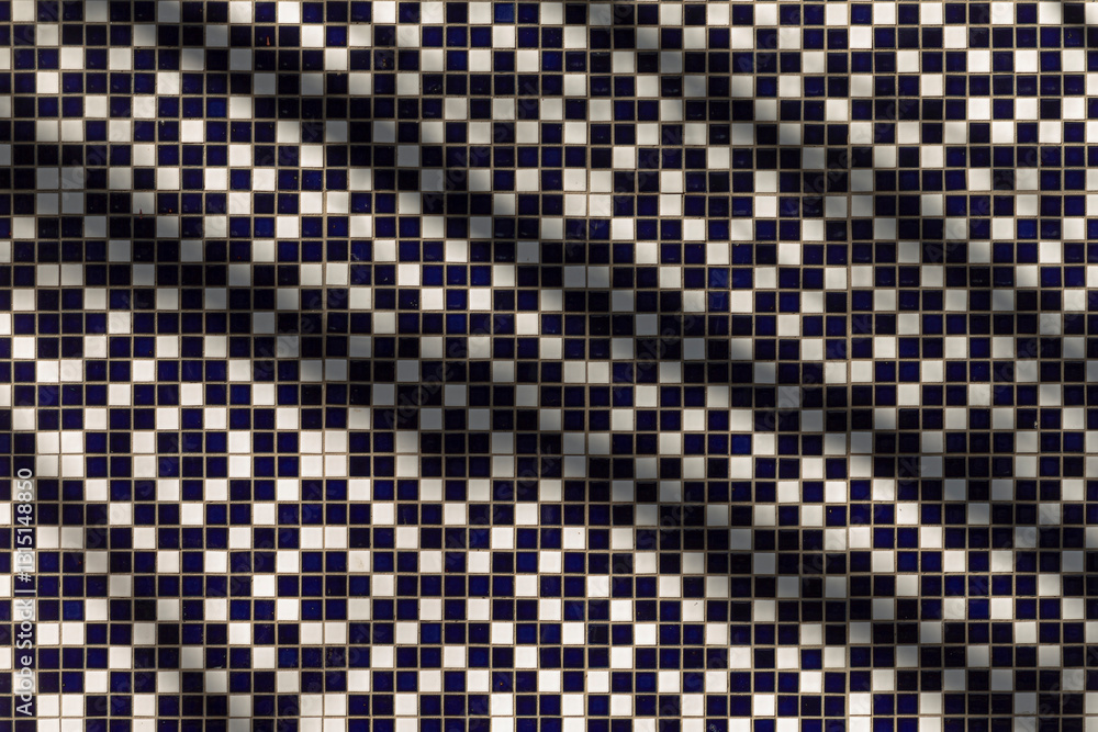 Fototapeta premium There is a captivating black and white checkered pattern featuring a distinct shadow being cast on the wall behind it