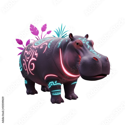 Hippo with Glowing Tribal Tattoos at Neon Jungle Party