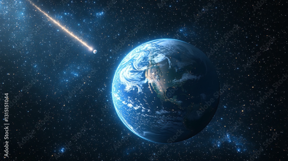 Obraz premium Earth With Comet Streaking Across Night Space